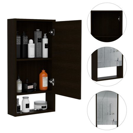 Tuhome Mariana Medicine Cabinet, One External Shelf, Single Door Mirror Two Internal Shelves, Black GLW5554